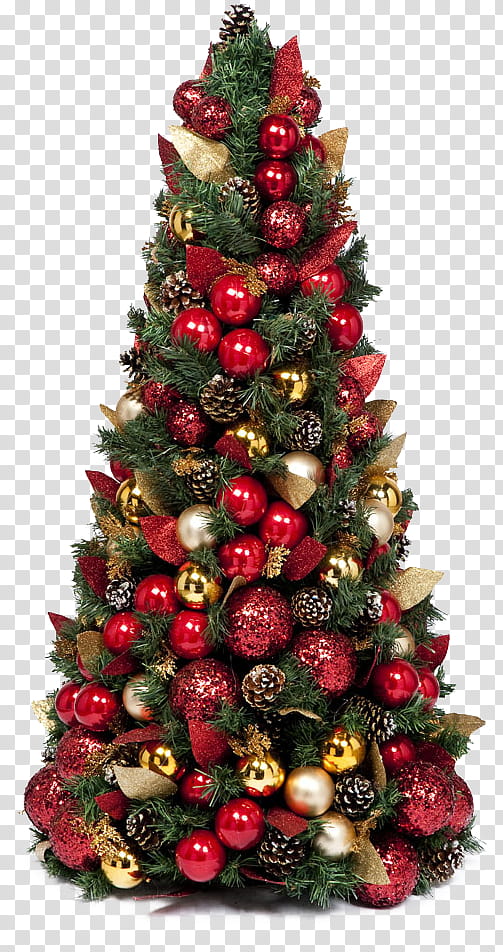 CHRISTMAS MEGA, green Christmas tree with red baubles transparent background PNG clipart