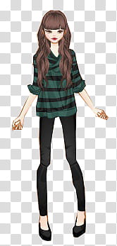 Munecas, woman wearing green and white striped sweatshirt and black pants art transparent background PNG clipart