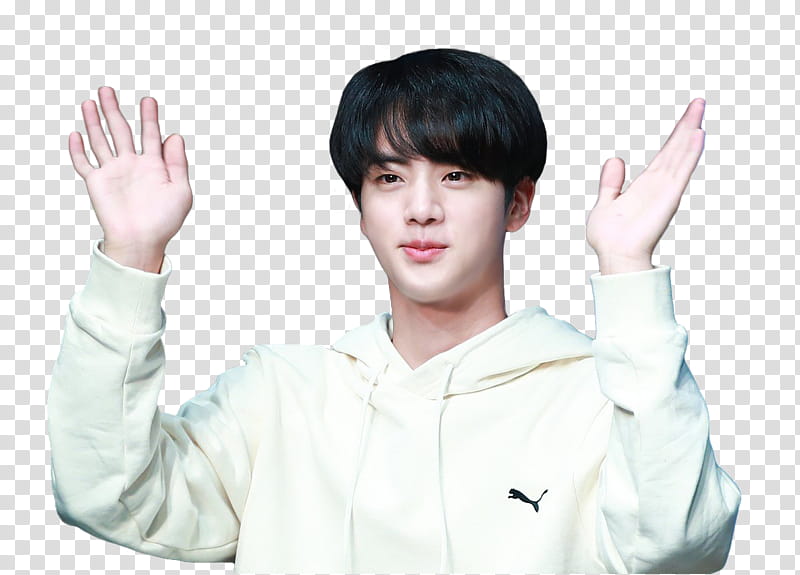 Seokjin BTS, man raising both hands transparent background PNG clipart