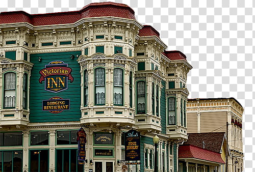 Urban, bottom view of Victorian Inn building transparent background PNG clipart