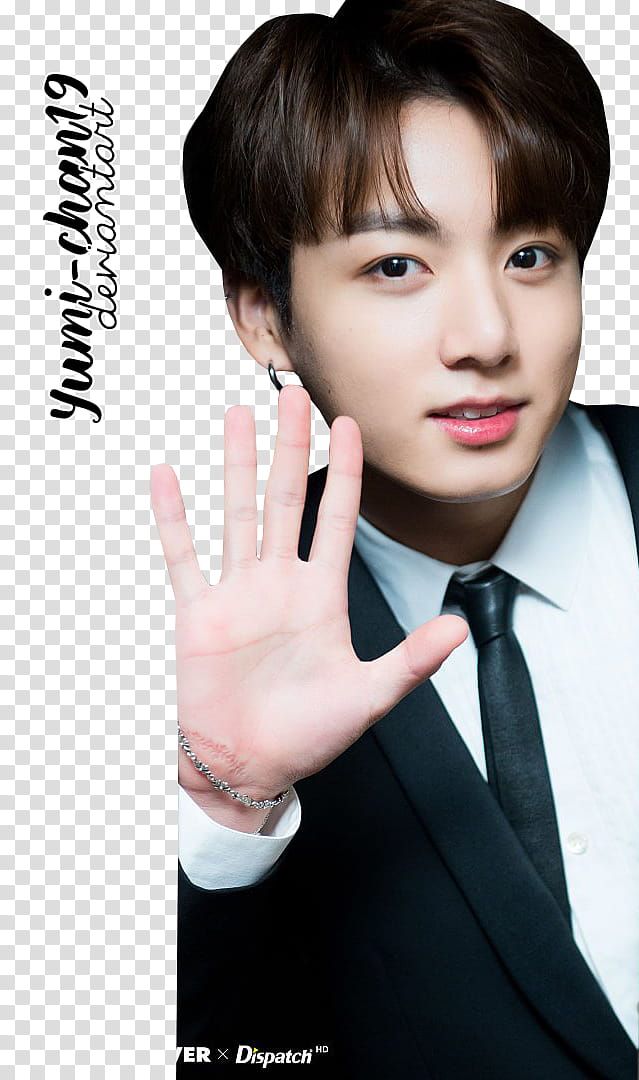 JungKook BTS, smiling man showing right palm transparent background PNG clipart