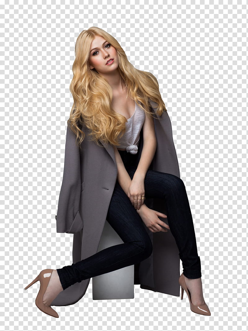 Katherine McNamara, woman wearing gray trench coat transparent background PNG clipart