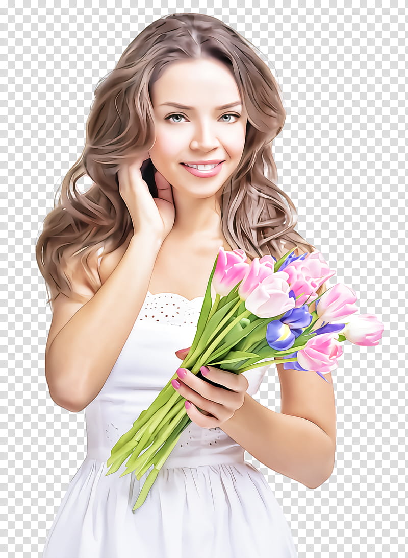 bouquet flower cut flowers skin plant, Beauty, Pink, Smile, Tulip, Hand transparent background PNG clipart