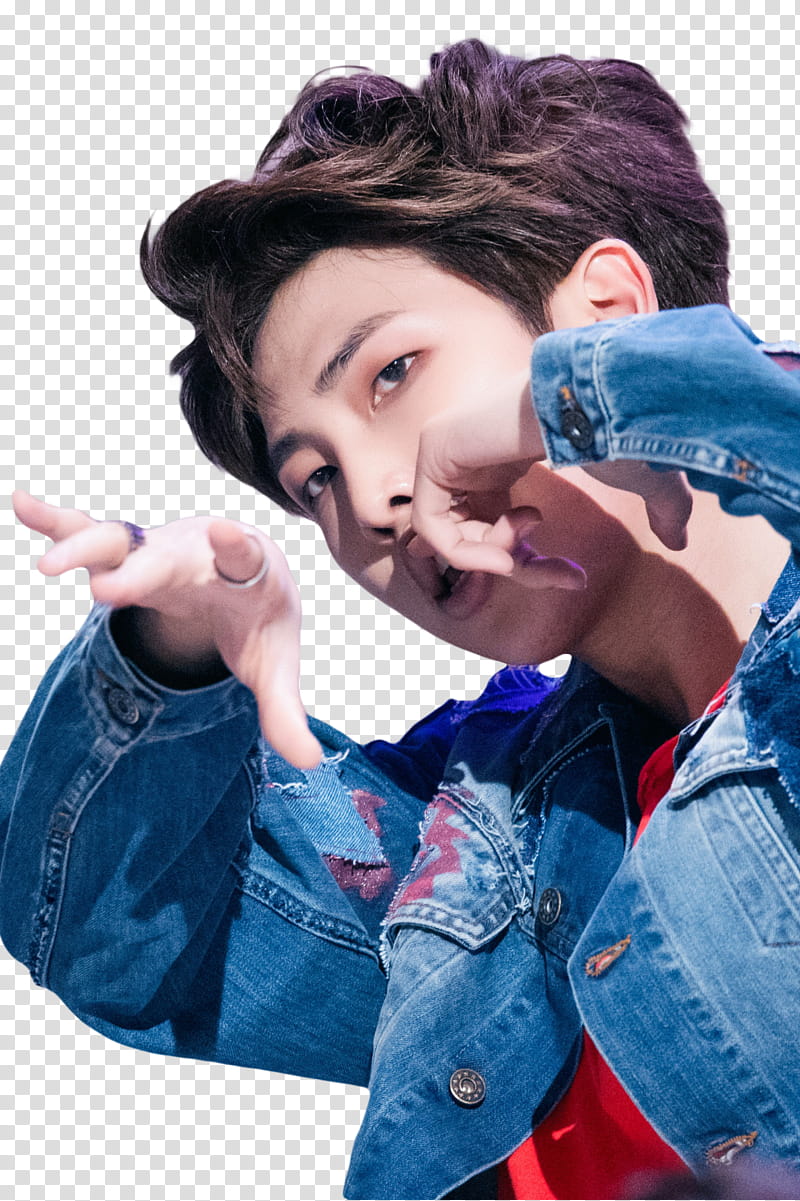 Namjoon BTS, men's blue denim jacket transparent background PNG clipart