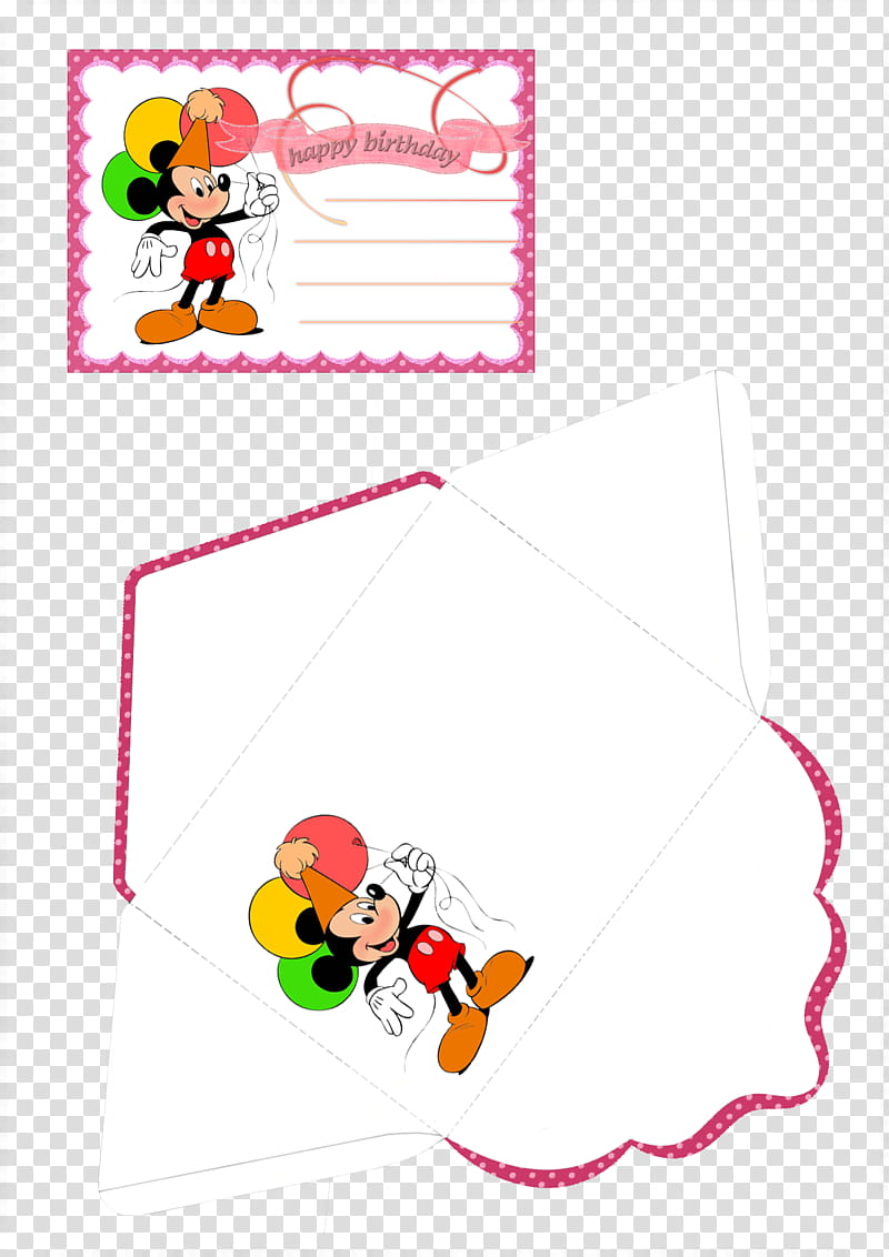 cards for children, two Mickey Mouse birthday card illustrations transparent background PNG clipart