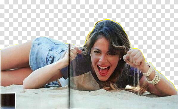 Martina Stoessel en Grazie y Caras, smiling woman lying on floor transparent background PNG clipart
