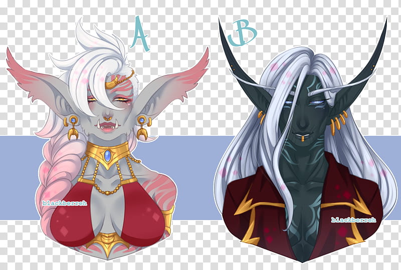 WoW Themed bust Adopts AUCTION OPEN, female and male with long ears illustrations transparent background PNG clipart