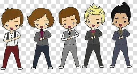 caricaturas de One Direction, five assorted-character stickers transparent background PNG clipart