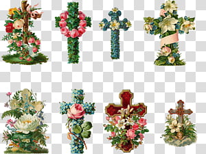 Vintage Cross Flowers 1, multicolored floral cross transparent background PNG clipart thumbnail