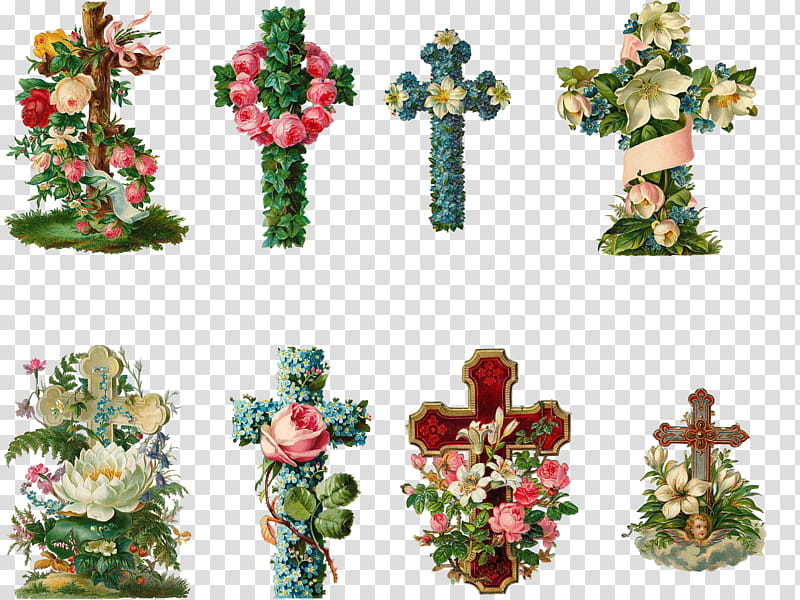 Vintage Cross Flowers , multicolored floral cross transparent background PNG clipart