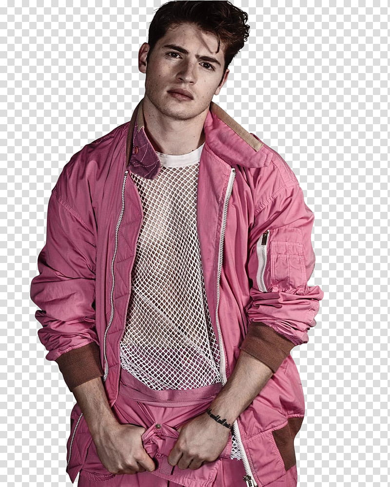 Gregg Sulkin, man in pink jacket and bottoms transparent background PNG clipart