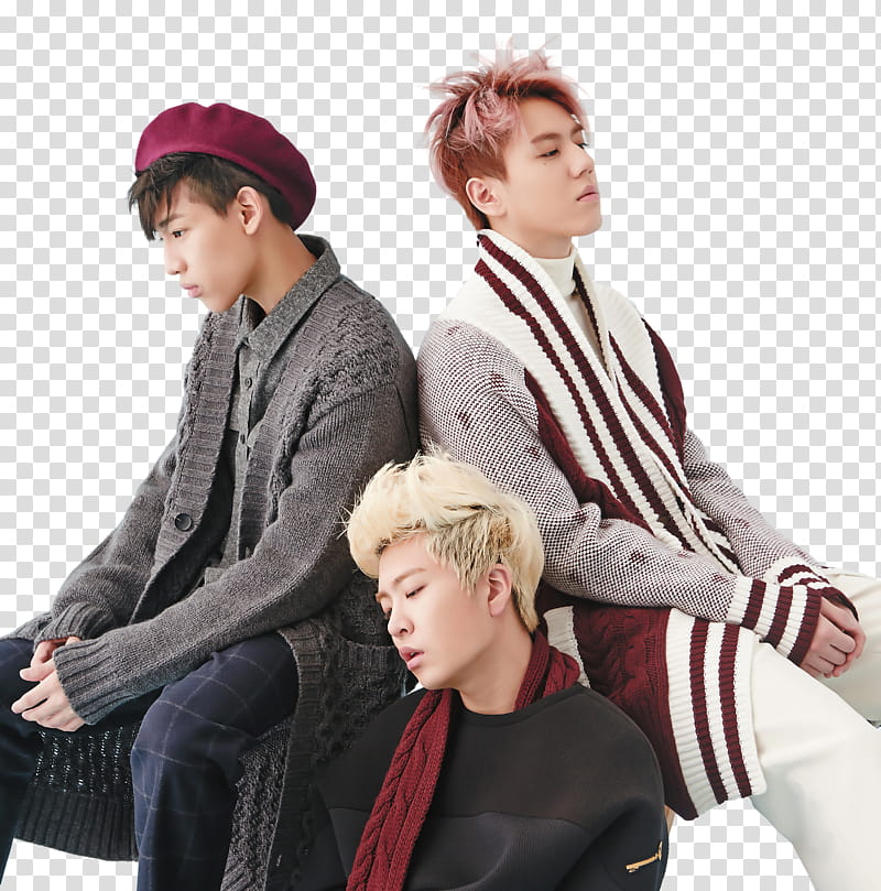 GOT Nylon Korea P, graphy of three K-Pop group on blue surface transparent background PNG clipart