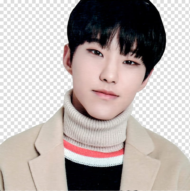 Hoshi Seventeen, smiling man wearing turtleneck top and collared jacket transparent background PNG clipart