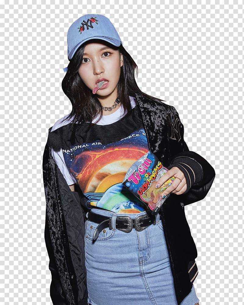 MINA TWICE MLB BE MAJOR , female artist holding Trolli candy transparent background PNG clipart