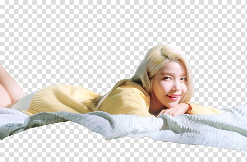 MAMAMOO EVERYDAY MV, woman in yellow sweater smiling while lying on stomach transparent background PNG clipart