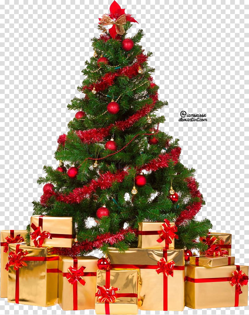 CHRISTMAS MEGA, green christmas tree with gifts illustration transparent background PNG clipart
