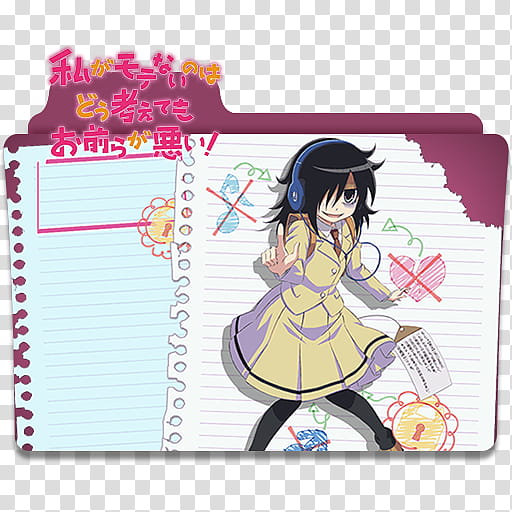 Anime Icon , Watamote v, female anime character with black hair on notebook transparent background PNG clipart