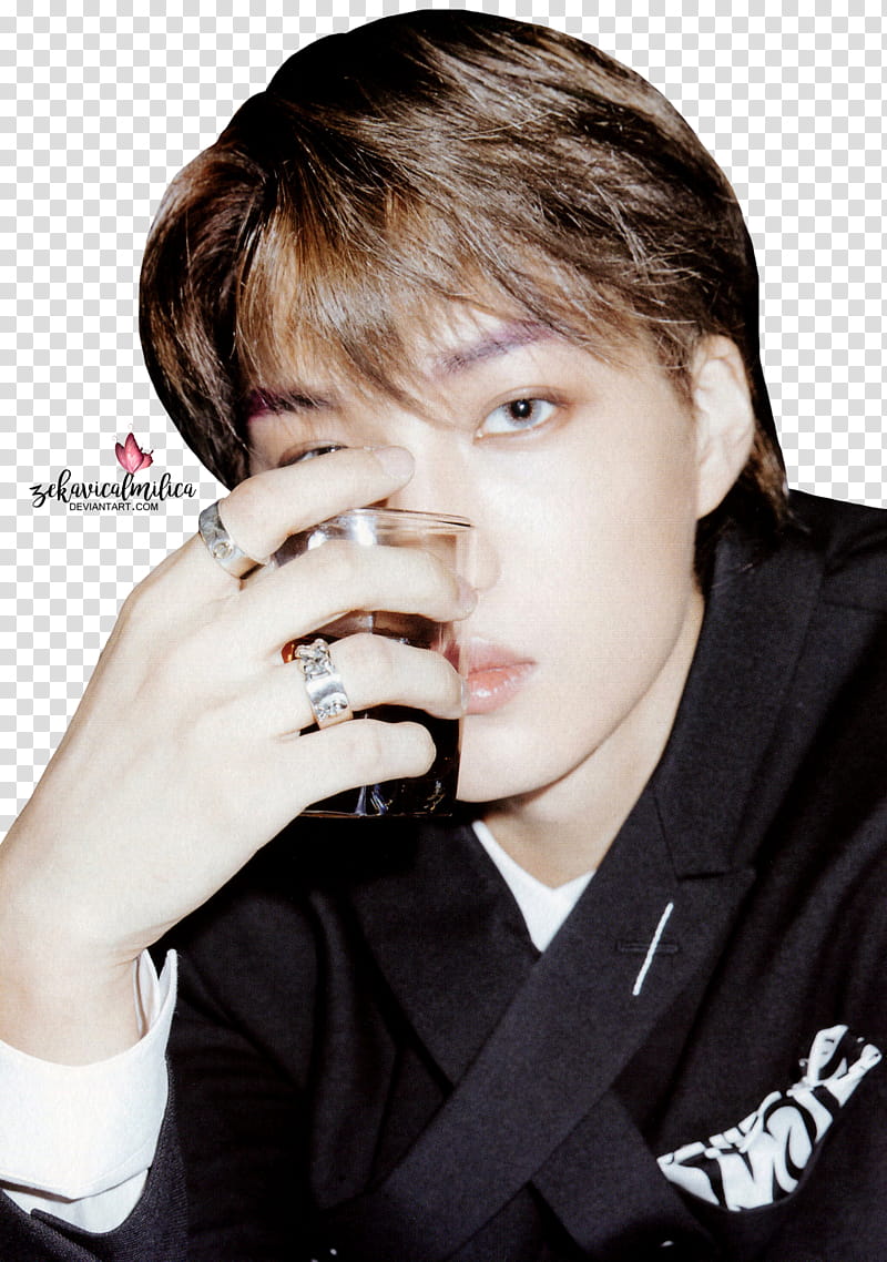 EXO Kai DMUMT UPDATED, man holding drinking glass close to face transparent background PNG clipart