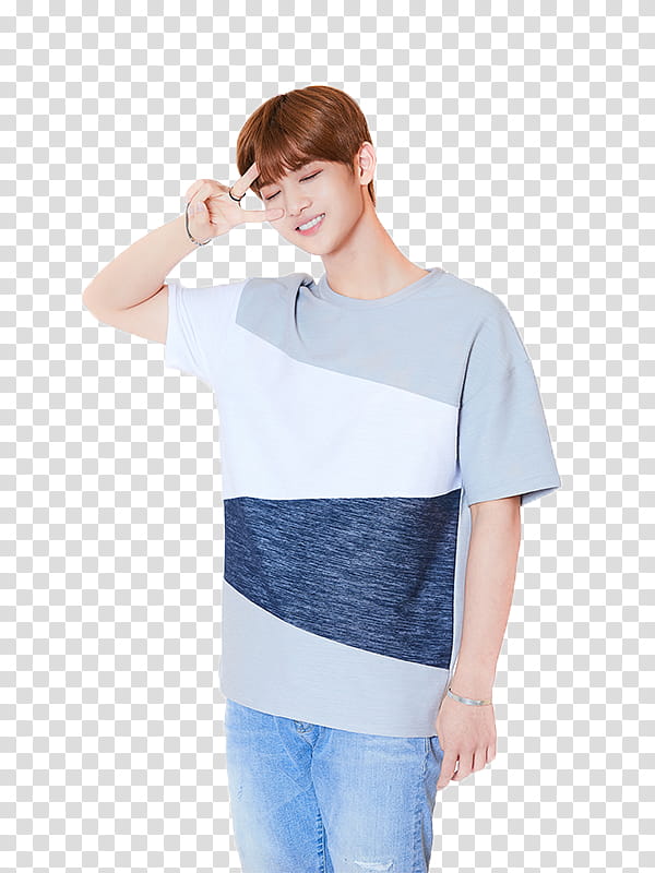 WANNA ONE S , man in blue and gray crew-neck t-shirt transparent background PNG clipart