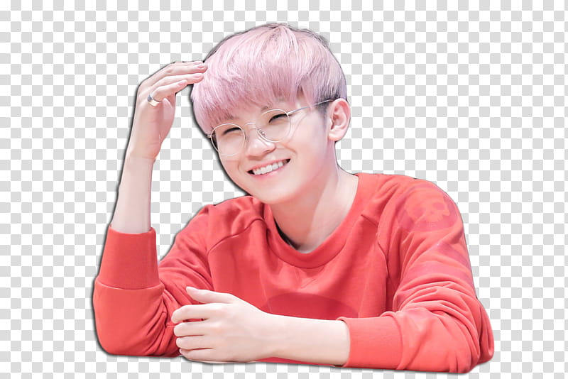 Woozi of SEVENTEEN, man wearing red long-sleeved shirt transparent background PNG clipart