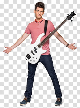 Violetta , man wearing pink shirt while white electric guitar hanging on shoulder transparent background PNG clipart