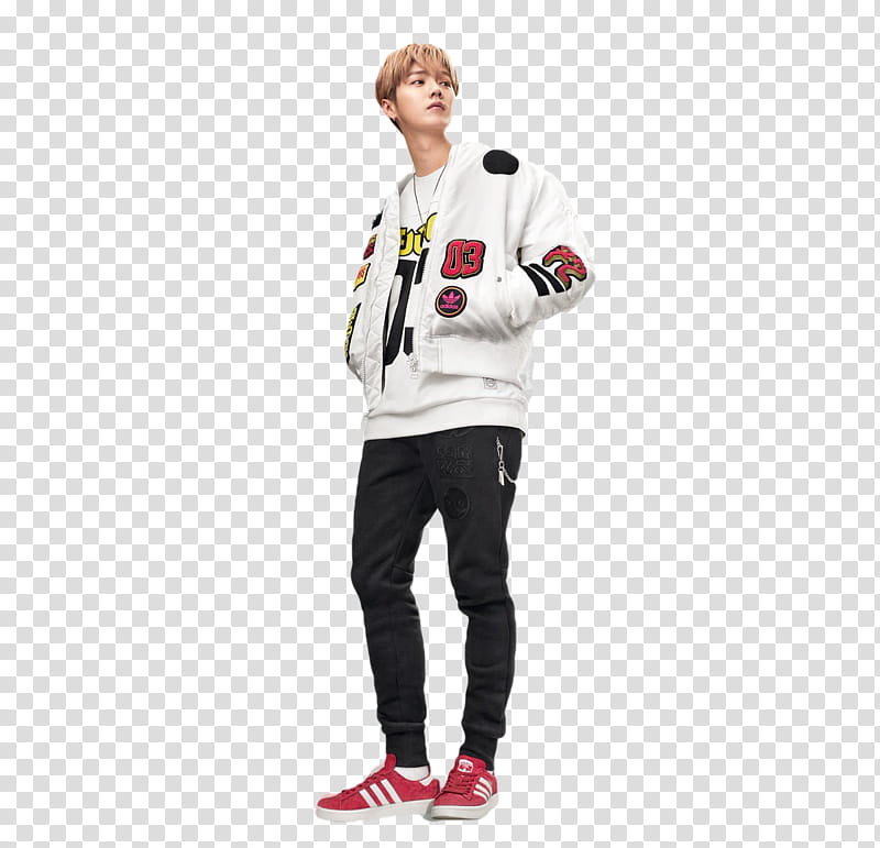 Luhan, standing man wearing white and red bomber jacket illustration transparent background PNG clipart