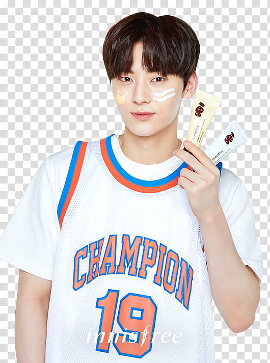 MINHYUN WANNA ONE , man holding two white soft tubes transparent background PNG clipart