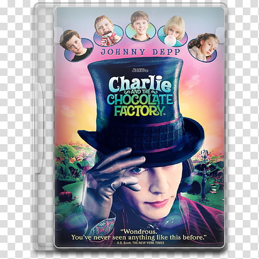 Movie Icon , Charlie and the Chocolate Factory, Charlie and the Chocolate Factory DVD case transparent background PNG clipart