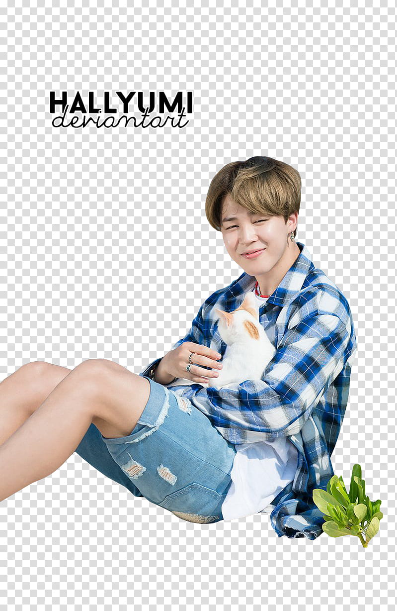 BTS, man holding white cat with text overlay transparent background PNG clipart