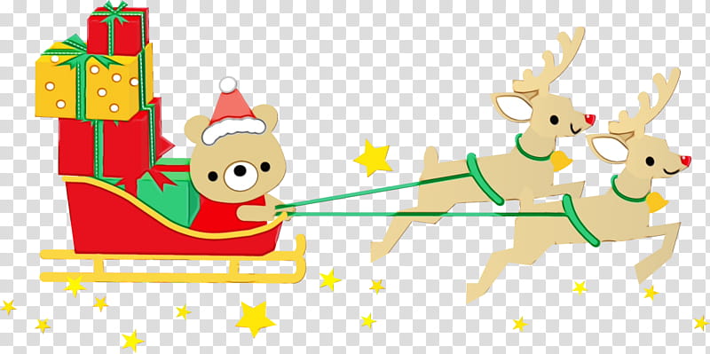 cartoon christmas deer christmas eve, Watercolor, Paint, Wet Ink, Cartoon, Christmas transparent background PNG clipart