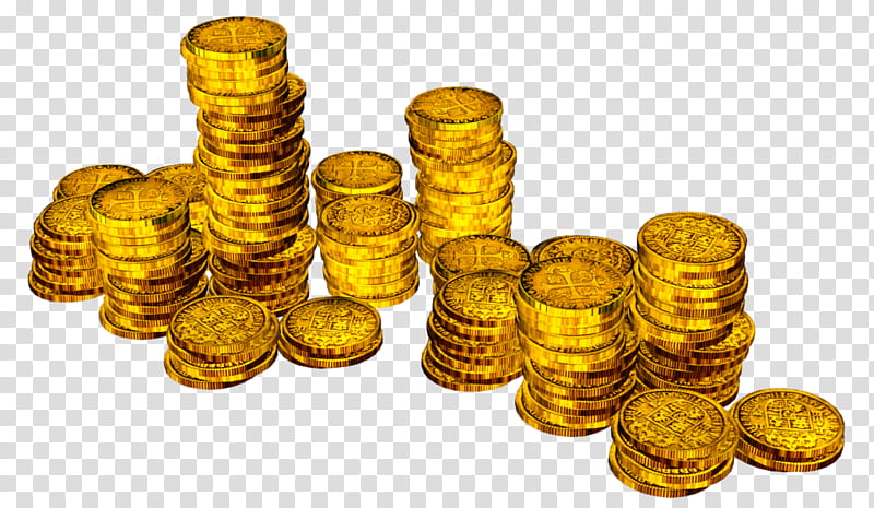 Gold Coins, round gold-colored coin lot transparent background PNG clipart