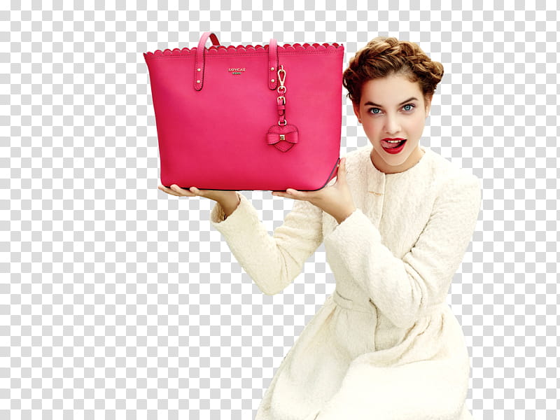 Barbara Palvin, woman holding pink leather shoulder bag transparent background PNG clipart