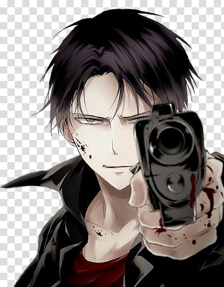 Rivaille Render, male holding gun with blood anime character transparent background PNG clipart