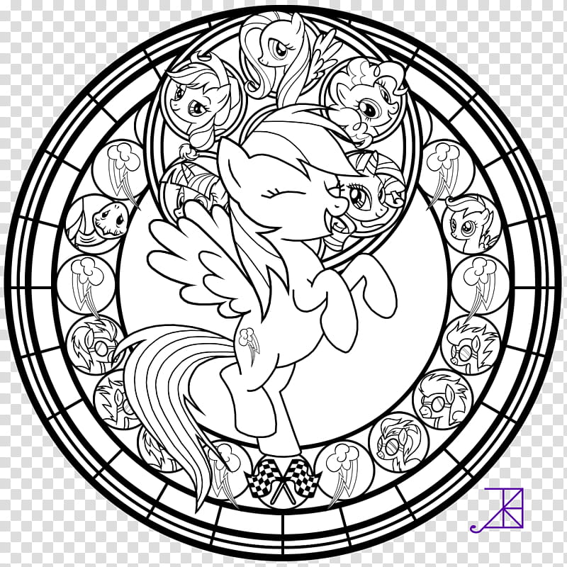 Stained Glass Rainbow Dash line art, white my little pony illustration transparent background PNG clipart