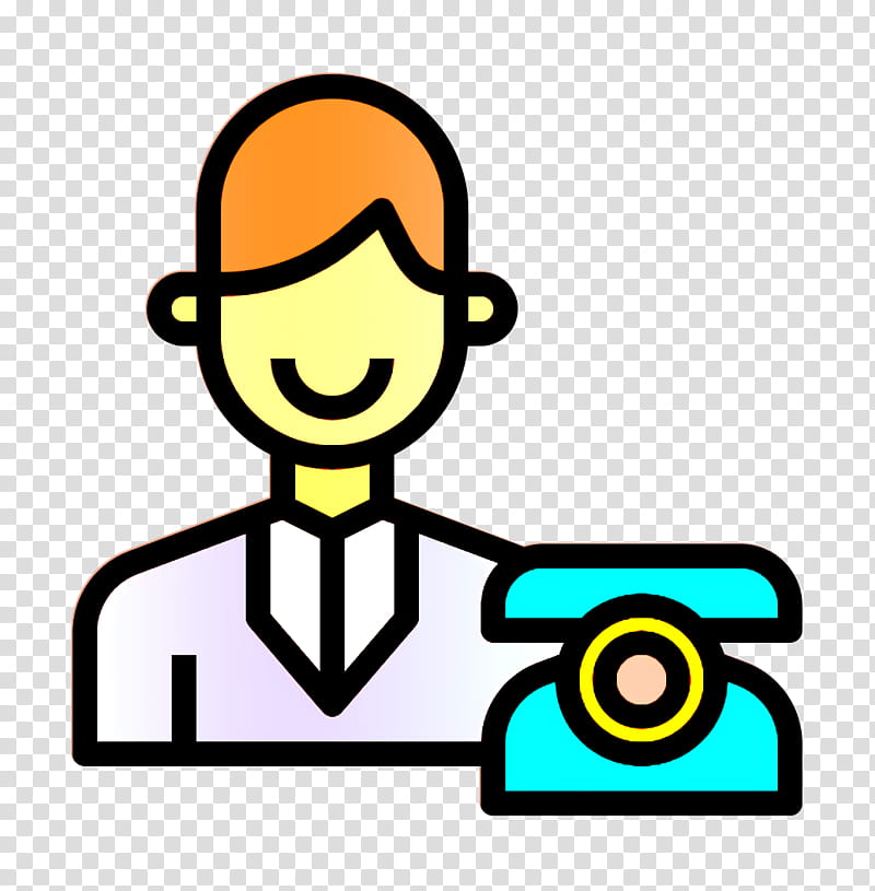 Reception icon Receptionist icon Contact And Message icon, Yellow, Cartoon, Line, Finger, Pleased, Thumb, Happy transparent background PNG clipart