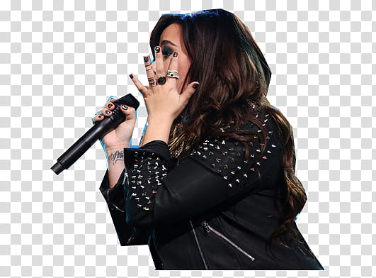Demi Lovato, woman holding microphone transparent background PNG clipart