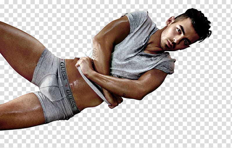 Joe Jonas, man wearing gray Guess boxer brief transparent background PNG clipart