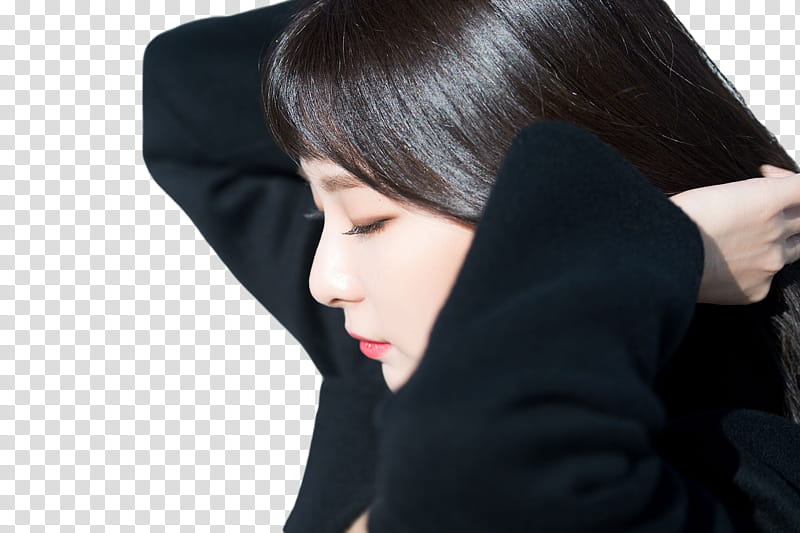 SEULGI RED VELVET, woman closing her eyes while holding her hair transparent background PNG clipart