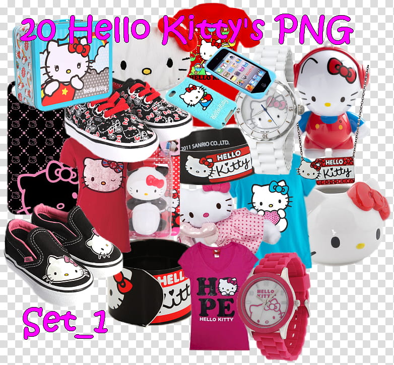 Hello Kitty Set,  Hello Kitty's toy transparent background PNG clipart