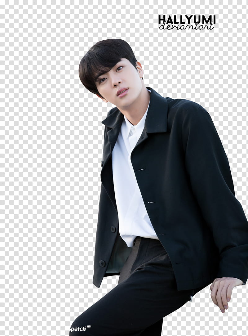Jin BTS TH ANNIVERSARY, man in black and white suit transparent background PNG clipart