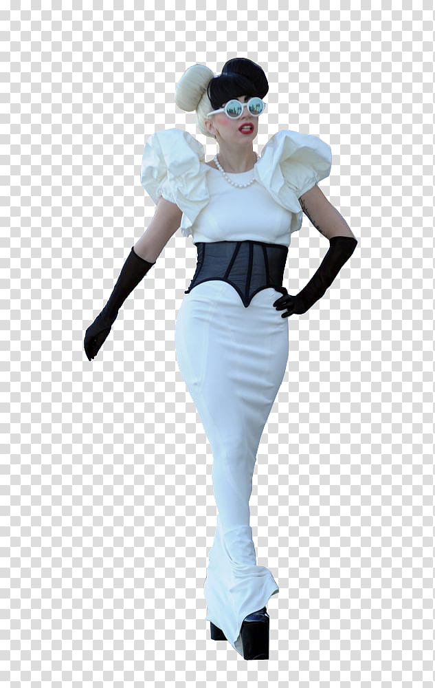 Lady Gaga , woman wearing white puff-sleeved maxi dress transparent background PNG clipart