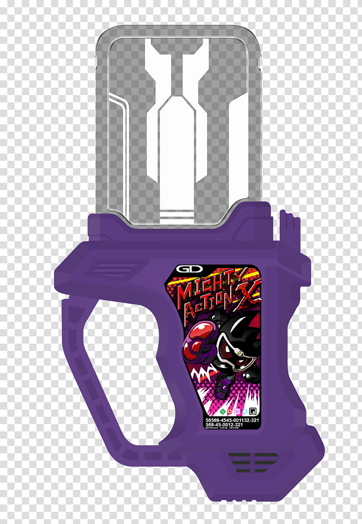 Kamen Rider Genm Proto Mighty Action X Gashat, purple plastic case transparent background PNG clipart