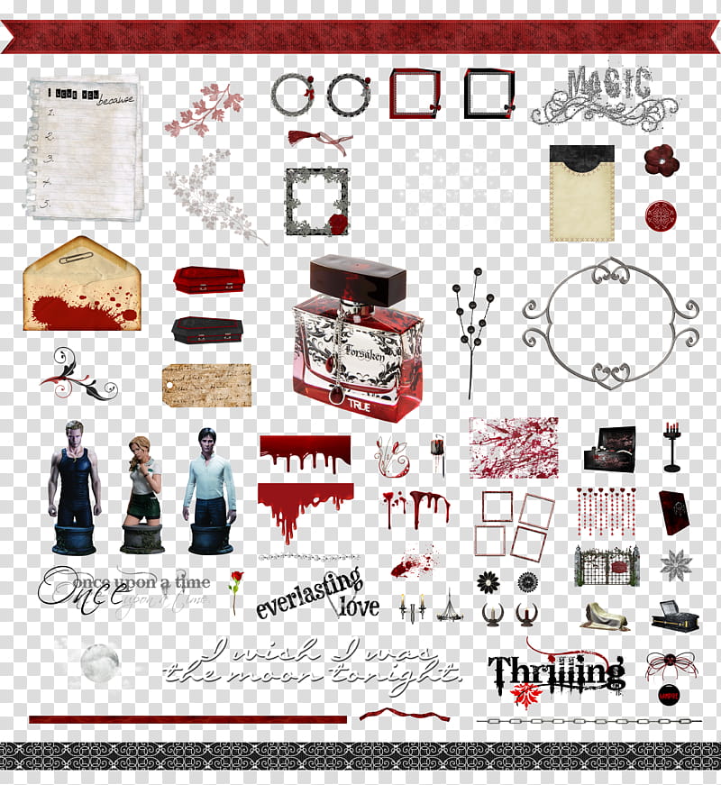 True Blood Vampire Word Art and Clear Cut , red perfume bottle with text overlay transparent background PNG clipart