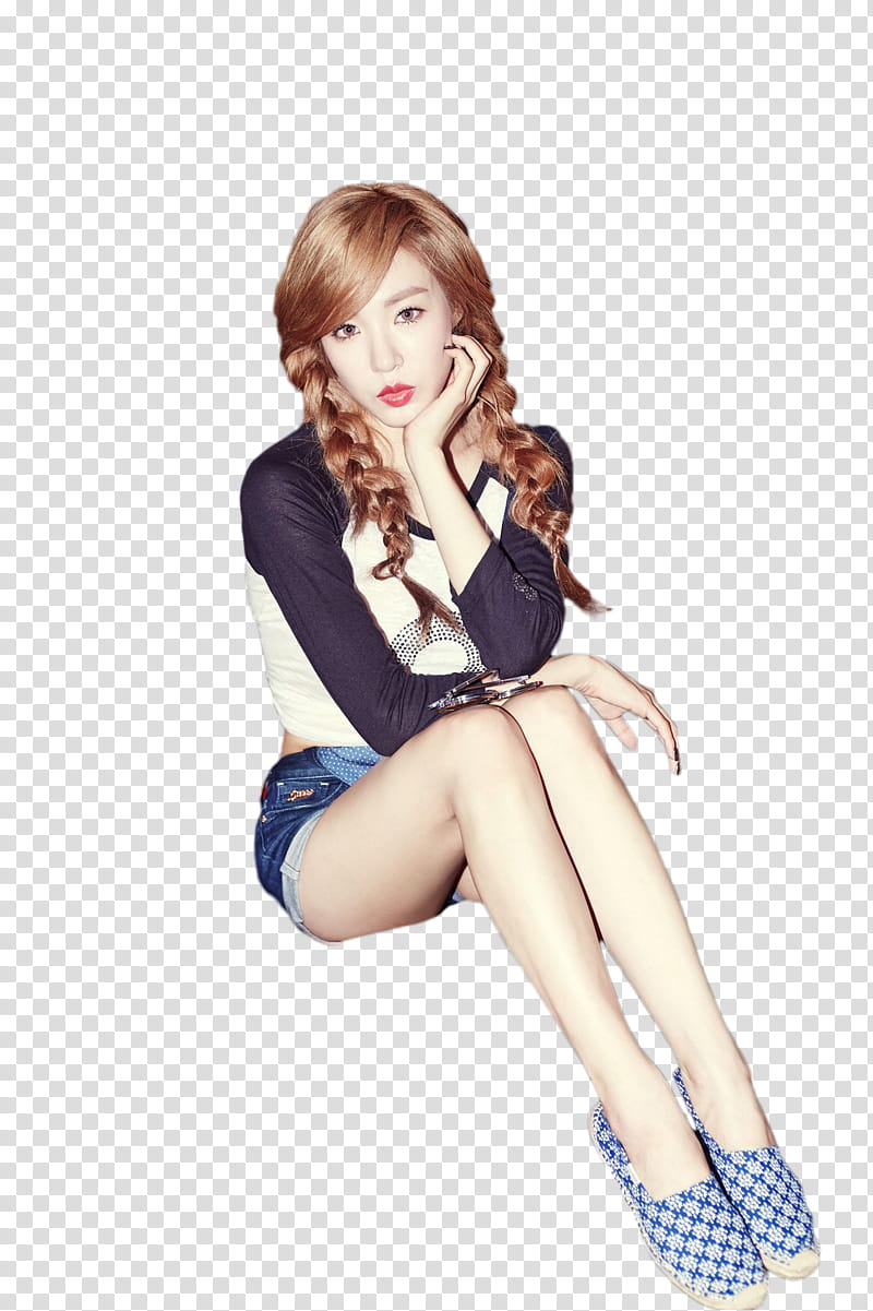 Tiffany Holler Concept, sitting girl wearing white and black long-sleeved shirt transparent background PNG clipart