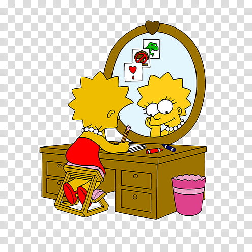 Lisa Simpson sitting in front of wooden vanity desk transparent background PNG clipart