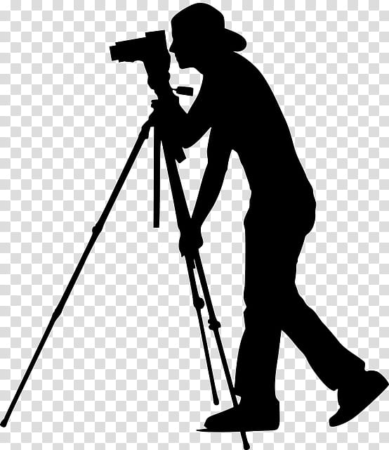 Camera Silhouette, grapher, Television, Standing, Microphone Stand, Blackandwhite, Style transparent background PNG clipart