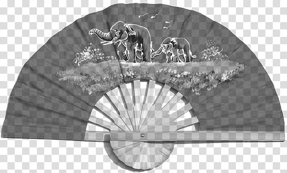 Paper Fans Stamps, grey elephants printed hand fan transparent background PNG clipart