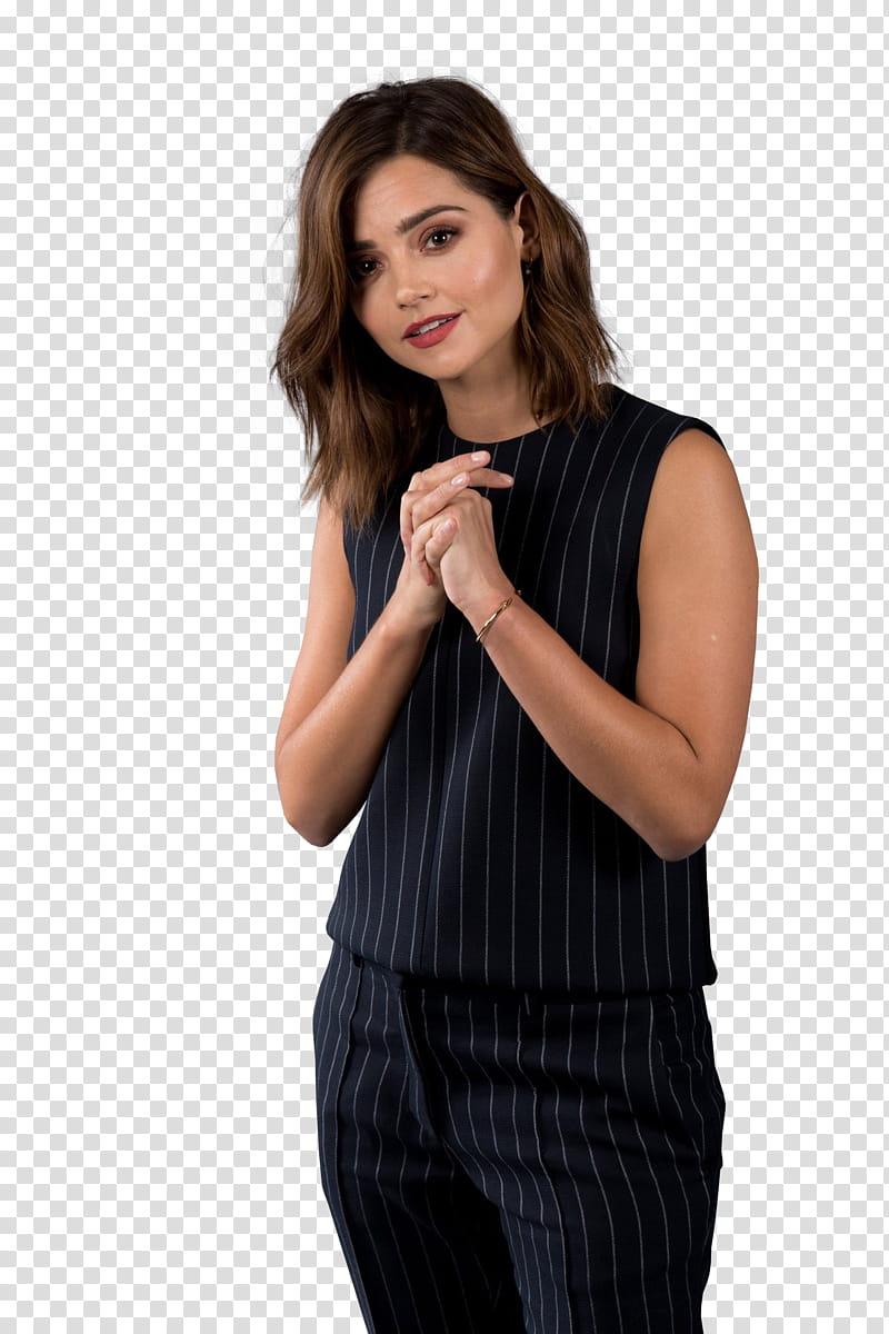 Jenna Coleman, woman wearing black sleeveless shirt transparent background PNG clipart