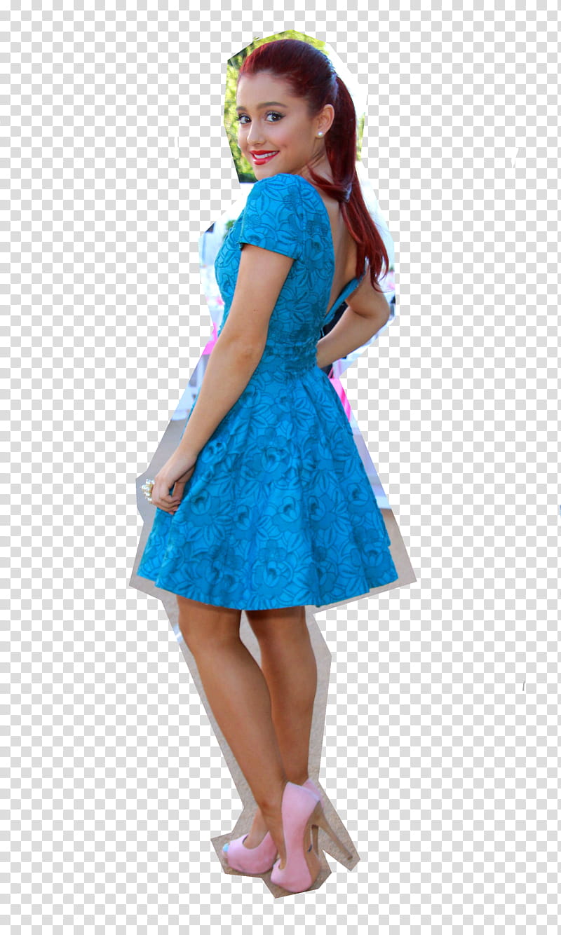 Ariana Grande, standing woman wearing blue dress transparent background PNG clipart