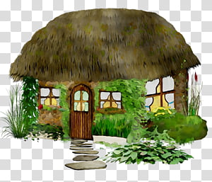 Watercolor Tree, Gazebo, Thatching, Hut, Cottage, Grass, Roof, Watercolor Paint transparent background PNG clipart thumbnail